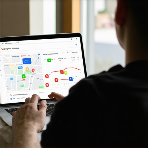 Person reviewing detailed Google My Business analytics on a laptop, highlighting local SEO strategies