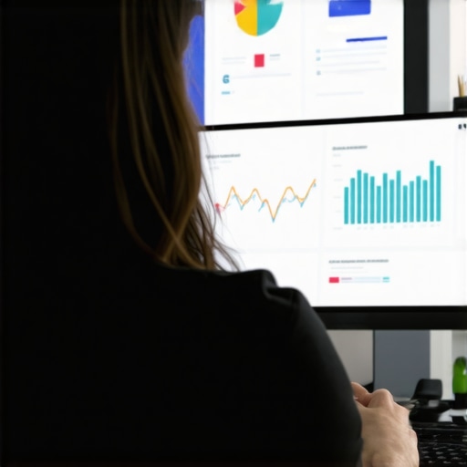 Person studying Google My Business insights with data charts