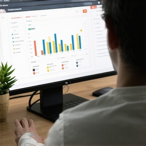Analyzing Local SEO Data with GMB Tools Person reviewing Google My Business analytics and SEO tools on a computer.