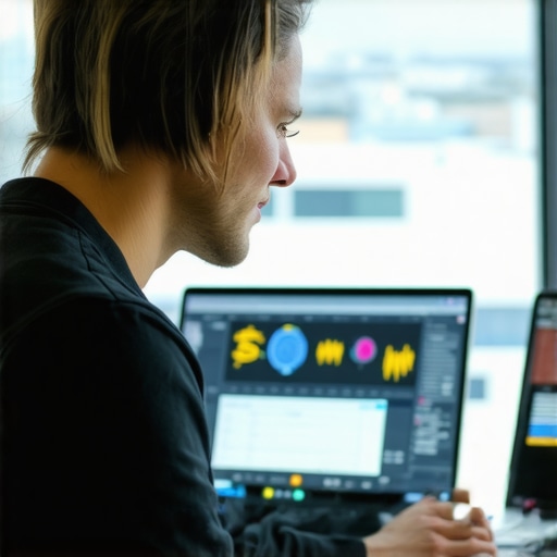 AI and Local SEO Data Analysis Digital marketer analyzing local SEO and AI data in modern office