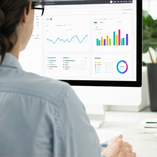 Marketing professional reviewing local SEO and GMB analytics on a computer.