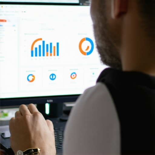 Analyzing Local SEO Data for Maps Visibility Person reviewing local SEO metrics on a computer with GMB data