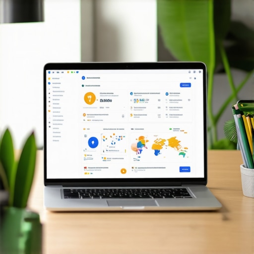 Laptop showing SEO analytics and maps management tools.