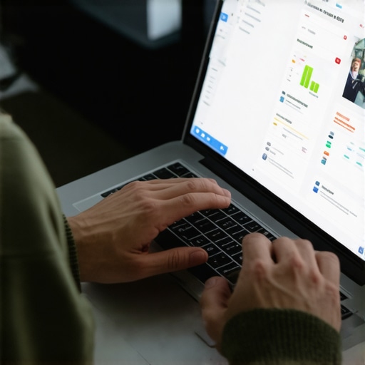 A person analyzing local SEO metrics using Google My Business tools on a laptop