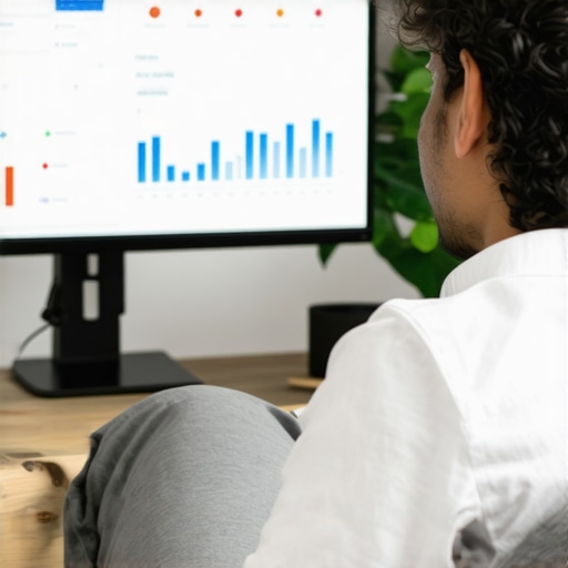 Advanced GMB Analytics Dashboard Business owner reviewing GMB dashboard with insights and review metrics