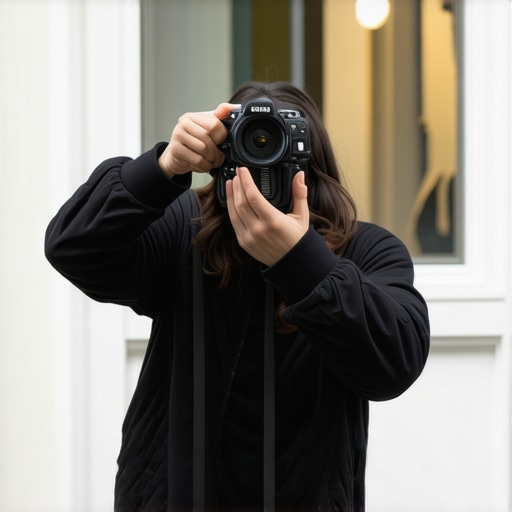 Individual taking 3D photos of a storefront with specialized equipment.