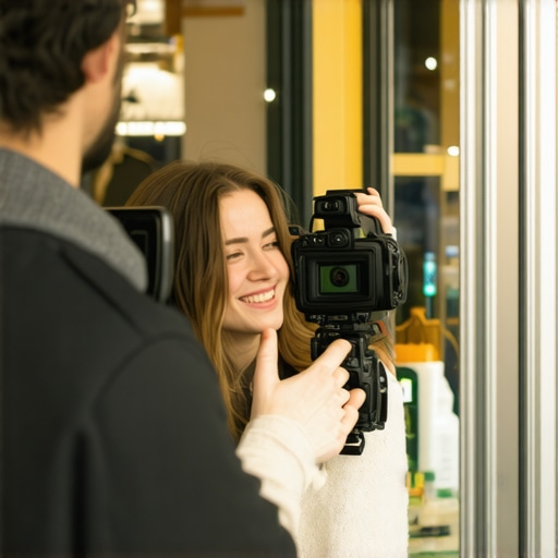 Business owner recording a customer sharing a positive experience in their shop