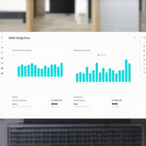 GMB Analytics Dashboard for Local SEO A laptop screen displaying Google My Business analytics and performance metrics.