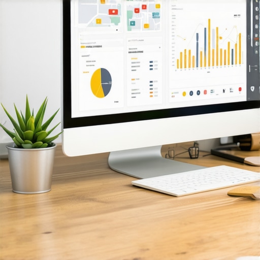 Person analyzing local SEO and maps visibility metrics on a computer screen with graphs and maps