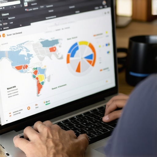 Person analyzing local SEO and maps visibility metrics on a laptop