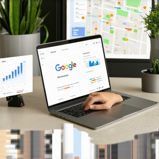 Person analyzing local SEO performance using GMB tools and maps