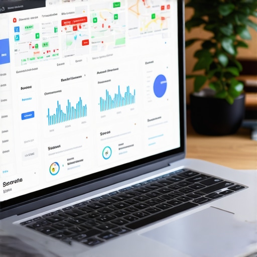 Using Advanced GMB Tools for Local SEO Laptop screen displaying maps and analytics tools to improve local search visibility.