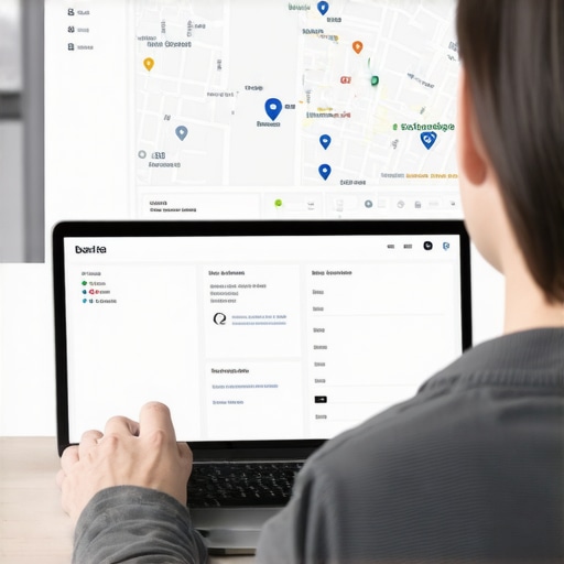 Person analyzing local Google Maps ranking data on a digital dashboard.