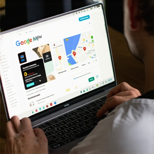 Business owner optimizing Google My Business profile on laptop