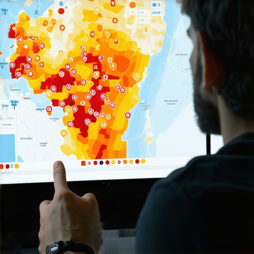 Person reviewing proximity heatmap on a computer for local SEO insights.