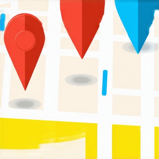 Colorful illustration of map pins marking various business locations on a city map.