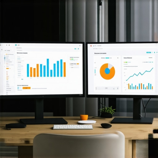 A professional digital marketing workspace showing screens with GMB analytics and audit dashboards.