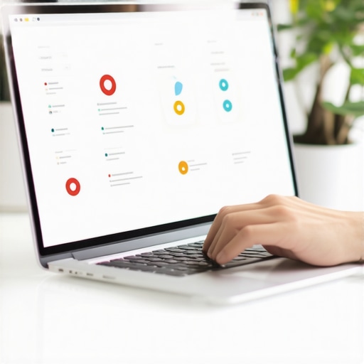 Person working on local business SEO tools on their laptop in a professional office setting