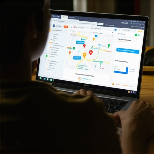 A professional analyzing local SEO data on a computer screen, showcasing the importance of GMB tools.