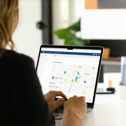 Optimizing Your Google Map Listing Business owner editing Google My Business profile on a laptop with maps in background