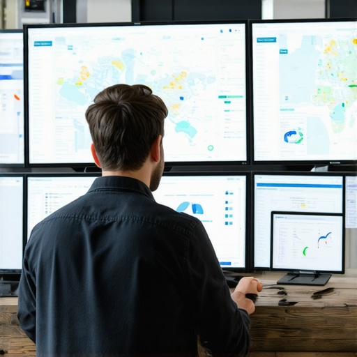 Person reviewing local SEO analytics and maps on multiple screens