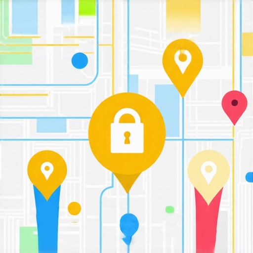 Illustration showing secure map verification with icons and pins.