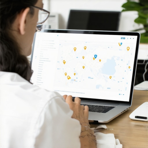 Person working on local map SEO strategies at a desk.